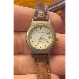 Women's Silver Tone 25mm Carriage by Timex Watch Leather Band, Indiglo